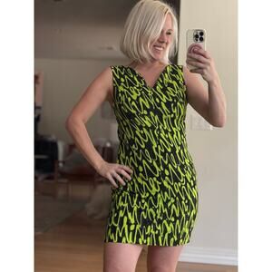 Milly Black and BRIGHT Green Mini Dress Size 8 with the best pattern and details
